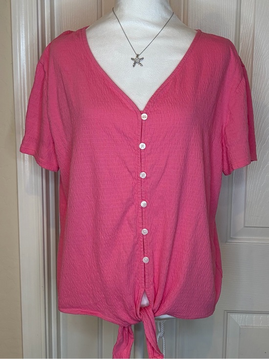Talbots Tops - Talbots Hot Pink Button-Front Tie-Hem Blouse